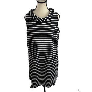 Talbots Dress XL Black White Stripe Sleeveless Cowl Neck Casual Shift